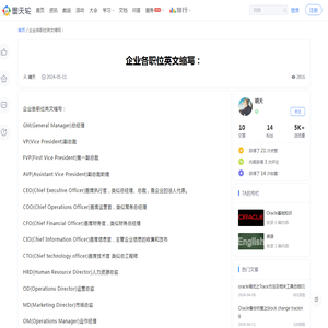 企业各职位英文缩写： - 墨天轮